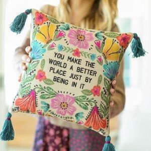 NATURAL LIFE Colorful Floral Pillow with Tassels